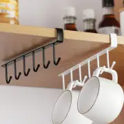 Kitchen Storage 6 Hooks Rack Wardrobe Cabinet Iron Metal Under Shelf Cup Hanger