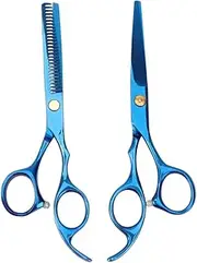 MUSISALY 2 Pcs Hair Cutting Scissors Professional Barber Tools for Salon Home Use Blue Teeth Straight Ergonomic Design for Smooth Cutting