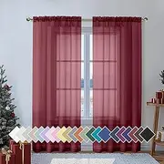 Aiyufeng Sheer Voile Window Treatment Rod Pocket Curtain Panels for Kitchen Bedroom Living Room Drapes Sunlight Filtering Privacy Semi Home Decor Assorted Colors Sizes (Burgundy, 40 W x 72 L)