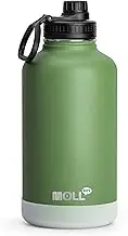Water Bottle 2 Liters-Stainless Steel Vacuum Insulated Wide Mouth Sports Water Bottle with Spout Lid-Reusable Metal Leak Proof Travel Water Flask (Grass Green)