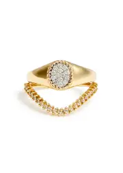 Yvonne Leon Mini Chevalière Ovale & Bague Vague 9kt Gold Rings 45 (UK H)