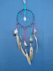 Dreamcatcher, Crystal, Teardrop, Peacock Feathers, Wood Beads, Starburst