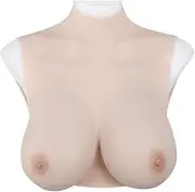 [ZXJEN] Silicone Breast Forms D Cup, Fake Breasts Artificial Breast False Boobs High Collar Half Body for Crossdresser Transgender Cosplay Mastectomy Breast Enhancer,Asian Yellow, 3450g