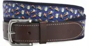 Vineyard Vines Whale Made USA Mens Blue Beer Pizza Wings Canvas Club Belt NWT 30