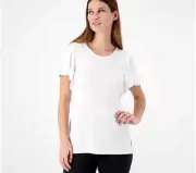 Susan Graver Liquid Knit Top with Short Flutter Sleeves- WHITE, XXS