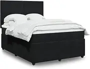Generic Box Spring Bed with Mattress Black Double Velvet,3292593