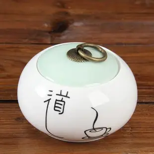 迷你禪悟道凈白色圓形小號茶葉罐陶瓷白瓷密封罐干果儲存罐儲物罐
