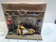 BOYLE 31048 Hand made WOOD PHOTO FRAME KEY RACK with yellow motorbike new in box
