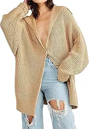 [Generic] Women's Open Front Long Sleeve Hooded Fashion Solid Color Outwear Coats Loose Chunky Knit Cable Cardigans Sweater