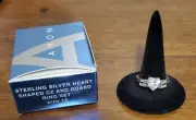 Sterling Silver Heart Shaped CZ & Guard Ring Set Avon NOS New In Box Size 10