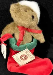 Boyds Bear 99029V Kringles Christmas Brown Bear Santa Hat 8" Stuffed stocking
