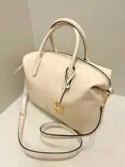 Michael Kors Large Leather Satchel Purse Crossbody Handbag Light Cream Messenger