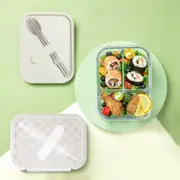 Robo Dubai Glass Lunch 3 Compartments Box Food Container with Spoon 1L White/Green