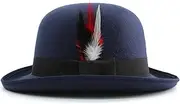 [LINCYS] Men Women Oval Top Bowler Hats Derby Caps Feather Band Sunhat Party Street Style Winter Adjustable Size US 7 1/8-7 3/8 UK M-L