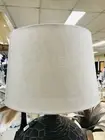 59cm Black Polyresin Cork Bedside Table Desk Corded Lamp with Cream Lamp Shade