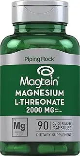 Magnesium L-Threonate 2000mg | 90 Capsules | with Magtein | Non-GMO, Gluten Free Supplement | by Piping Rock