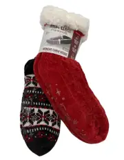 Muk Luks Womens Cabin Winter Socks Size 8-10 Black Red Multi Cozy & Warm 2 Pairs