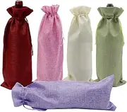 Bezall 10Pcs Burlap Wine Gift Bags, Jute Wine Bottle Covers with Drawstrings, Champagne Wine Bottle Bags for Wedding, Christmas, Birthday, Blind Tastings, Travel, Party, Home Storage (Mixed Color)