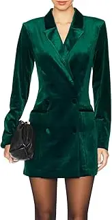 [TACSTRUN] Women's Velvet Blazer Jacket Dress Casual Long Sleeve Notched Lapel Suit Skirt Business Tops Outerwear