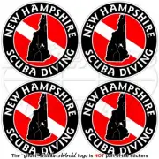 NEW HAMPSHIRE SCUBA DIVING Flag-Map Shape USA Circular Stickers, Decals 50mm x4