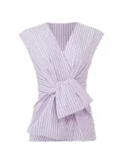 Diane von Furstenberg Top Sz M Pink Blue White Stripe Tie Front Origami Blouse