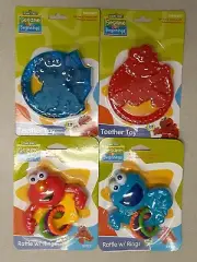 Elmo & Cookie Monster Teething Rings & Rattles with play rings! New!