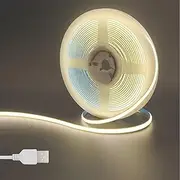 Clearhill 5V 5mm Width USB COB LED Strip Lights,9.84FT/3M,Natural White 4000K,400LEDs/M,8W/M,CRI90,2400lm,Electroplated Double-Sided Panel Light Strip,IP20,for Indoor Decoration