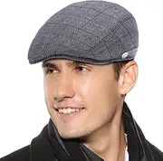 [KEOYA] Men's Flat Top Newsboy Hat Warm Panel Peak Beret Hat Adjustable Lightweight Cap