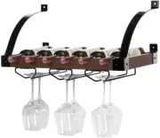 Home Zone Kitchen Wall Mounted Wine Rack w Stemware Organizers, Holds 6 Bottles