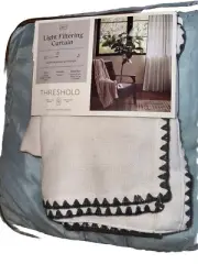 Threshold Cream Blue Embroidery Edge Light Filtering 1 Curtain Panel 84" x 54"