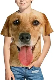 [WalnutKing] Kid All Over Print 3D Graphic Funny Dog Face Short Sleeve T Shirts for Boys Girls