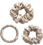 Desmend Hair Care Classic Scrunchies Silk Everyday Hair Ties Elastics No Damage Ponytail Holder Pack of 3 Light Brown