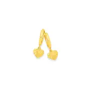 9ct Gold Diamond-cut Heart Drop Huggie Earrings