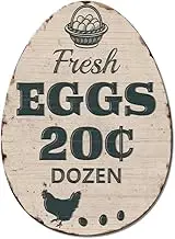 SUPERDANT Eggs Price Tin Signs Vintage Metal Poster Fresh Eggs 20 Cents Dozen Tin Sign Decor Retro Elliptical Sign for Supermarket Farm Chicken Kitchen Coop Shops Wall Art 35x25.6CM