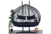 Hanging Egg Chair Double Seat - Black Basket & Black Cushion