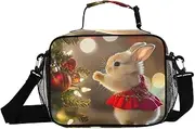 Insulated Lunch Box Rabbit Cute Christmas for Women Men - Ideal for Work, Picnics - Includes Adjustable Shoulder Strap