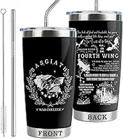 4th Wing Gift Basgiath War College 20oz Stainless Steel Insulated Tumbler with Lid and Straw Fantasy Bookish Gift Dragon Travel Coffee Mug (Tum-FW Black)
