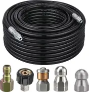 4400 PSI Sewer Jetter Kit for Pressure Washer - 100 FT Hose, 1/4 Inch NPT, Corner, Rotating & Button Nose Nozzle