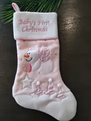 Unique Baby's First Christmas Stocking - 20" Pink Snowman Plush Soft Fillable