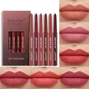 Joyeee Lip Liner Set, 6pcs Lipstick Lipliner Lip Pencil Make Up Set, Nude Matte Lip Stain Lipstick for Women Waterproof Long Lasting Lip Plumper High Pigmented Lip Stick for Kids Girls Gift