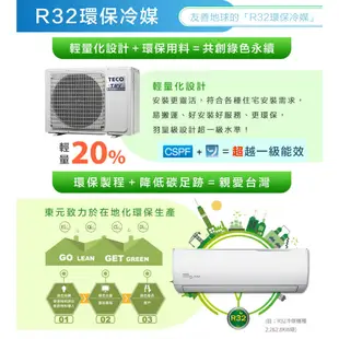 TECO 東元 11-12坪 R32一級變頻冷專分離式空調(MA72IC-GA2/MS72IC-GA2)