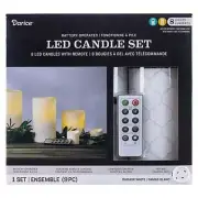 White LED Candle Set Damask Print 9 pieces Including Remote