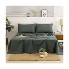 100% Linen Sheets Queen - 4Pcs Green Linen Sheets Set Queen Size Bed Set with...