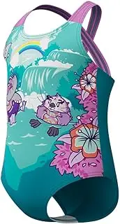 [Speedo] Girl's Learn to Swim Printed Crossback Swimsuit | Chlorine Resistant | Recycled Fabric | Stretchy Fabric