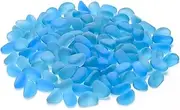 Aquarium 150-160 pcs Decorative Glass Pebbles, Fish Tank Landscaping Stones, Multicolor Glass Cobblestones for Fish Tank, Flowerpot, Vase Fillers, Home Decor, Gardening (Frosted, Light Blue)