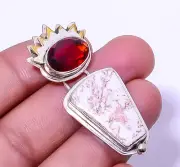 Rosetta Jasper & Garnet Gemstone 925 Sterling Silver Designer Pendant 1.95" A316