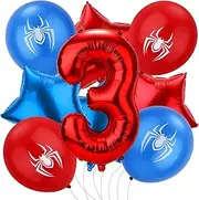 9pcs Spider Balloon Set, Number Balloon Spider Pattern Balloons Pentagram Balloons Cartoon Spider Birthday Balloons for Kids Spider Themed Birthday Party Halloween Party Decor (Number 3)