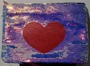 Nordstrom Women's Red Heart/Iridescent Silver Sequin Makeup Bag Handle Clutch