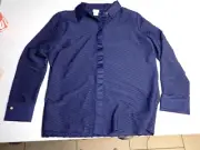 CHICO'S Size 12 (2) US Navy Blue Button Front Long Sleeves Textured Knit top
