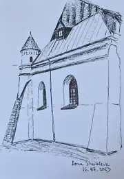 Original ink drawing cityscape old building house city town 5x7" OOAK